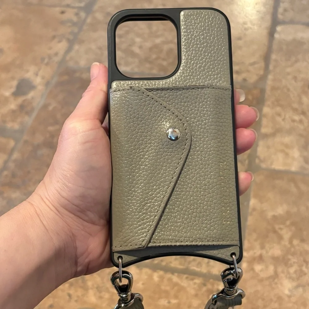 BANDOLIER Taupe Leather Crossbody Phone Case & Strap IPhone 13 Pro
